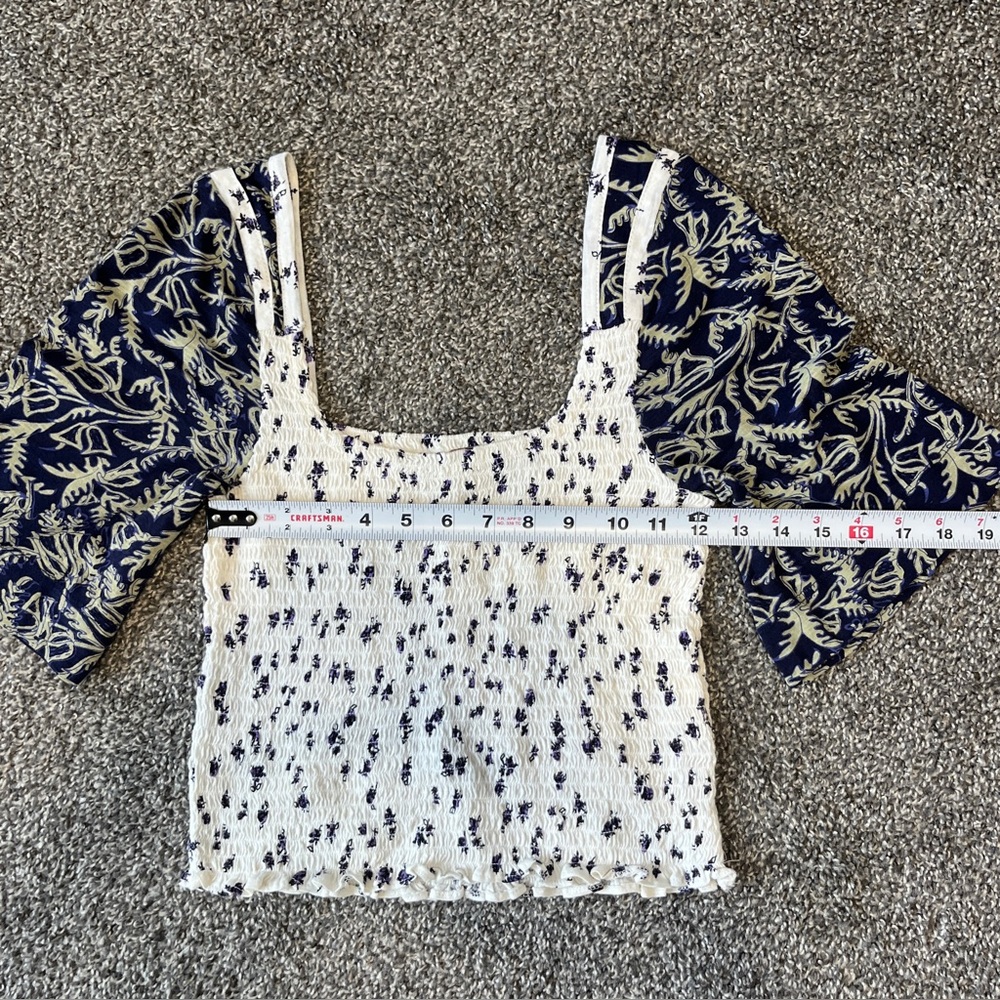 Free People Marigold Navy and White Floral Blouse Size S - Picture 6 of 7